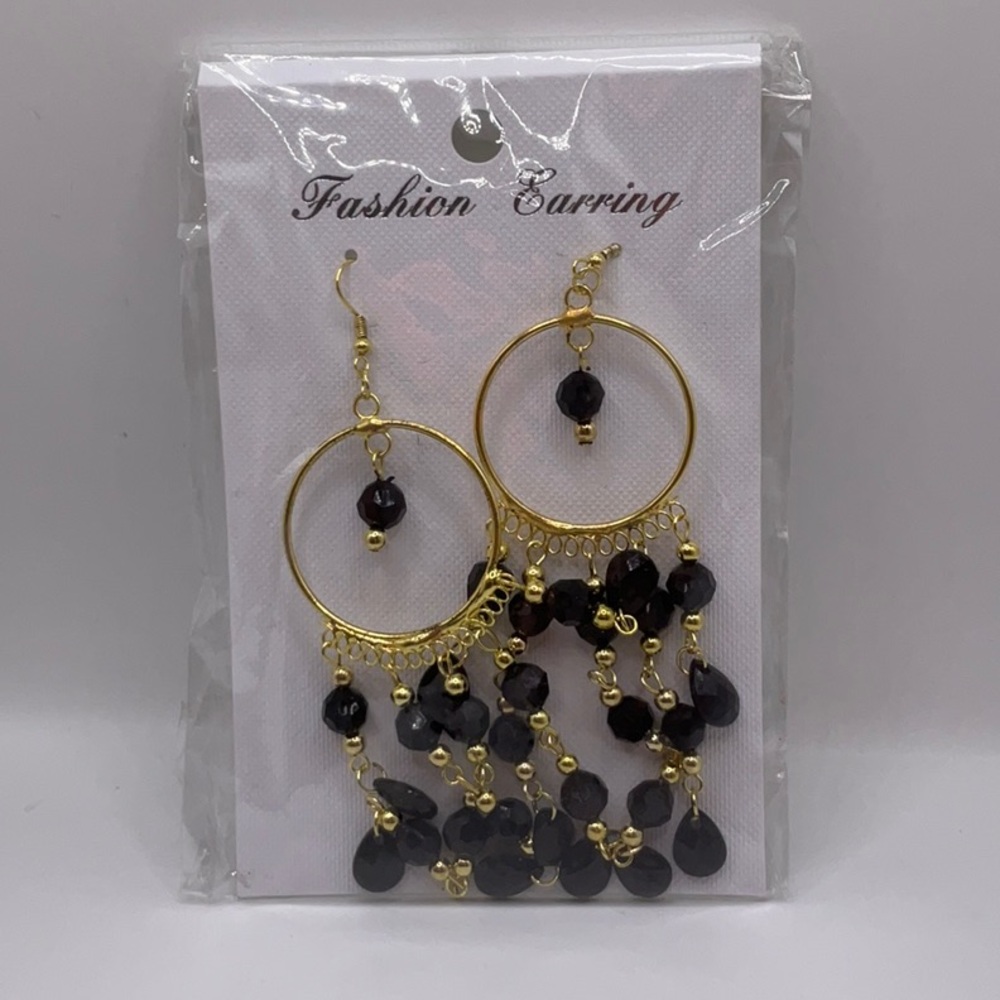 Fashion Jewelry Gold and Black Statement Earrings
